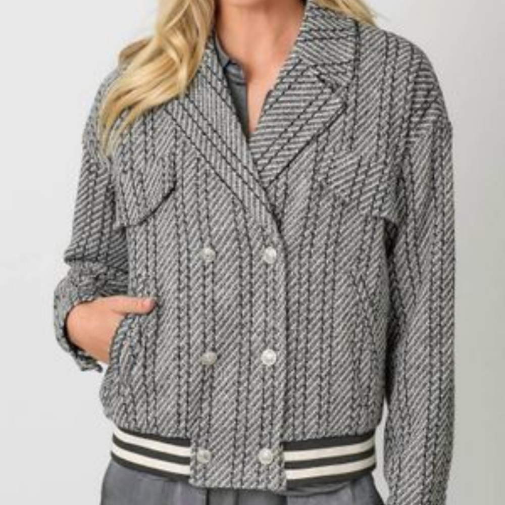 Mystree Cotton Candy Bomber Jacket In Pinstripes Size S